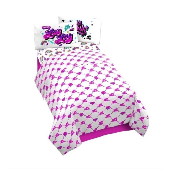 Lay Lay Toodles Pink Poodles Kids 4-Piece Full Sheet Set, Microfiber, Pink - Picture 1 of 9